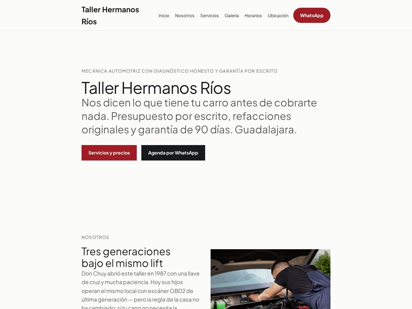 Demo del Taller Hermanos Ríos — ejemplo de sitio de una página de TuNegocio